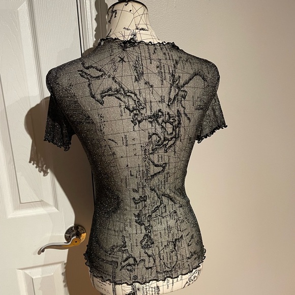 y2k vintage sheer sparkle short sleeve crop Mock see through mesh neat club rave - Picture 5 of 8